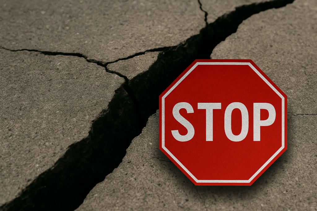 red "STOP" sign with cracked floor