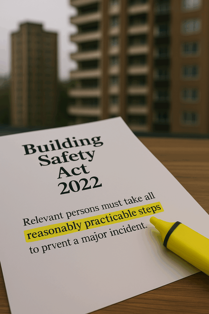RAAC Building Safety Act Close-up of a printed page titled “Building Safety Act 2022”