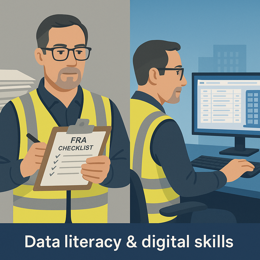 Comparison of a Building Safety Manager using paper checklists versus the same person using digital dashboards and data analysis tools