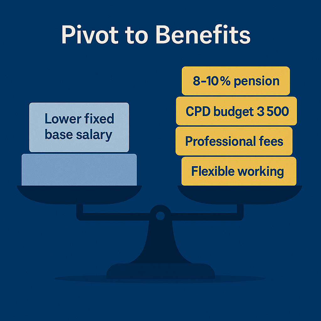 Salary and Benefits summary panel showing private medical cover, mental health support and enhanced annual leave as part of a sustainable package for high-risk building safety work
