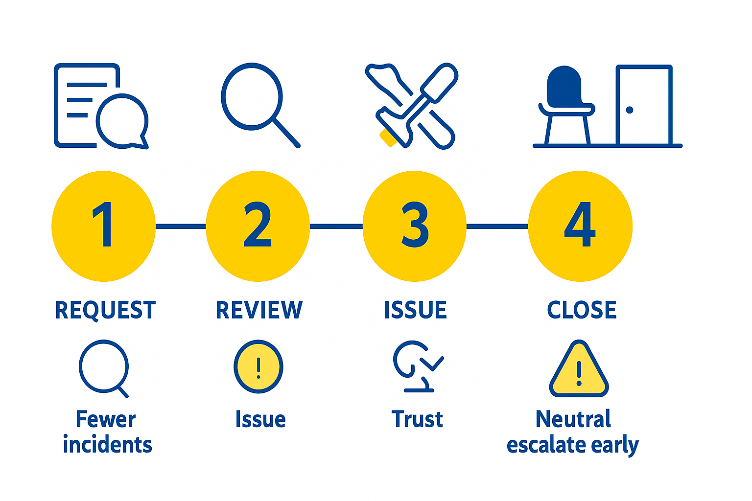 Simple five-step permit to work flow from request through review, issue, work and close