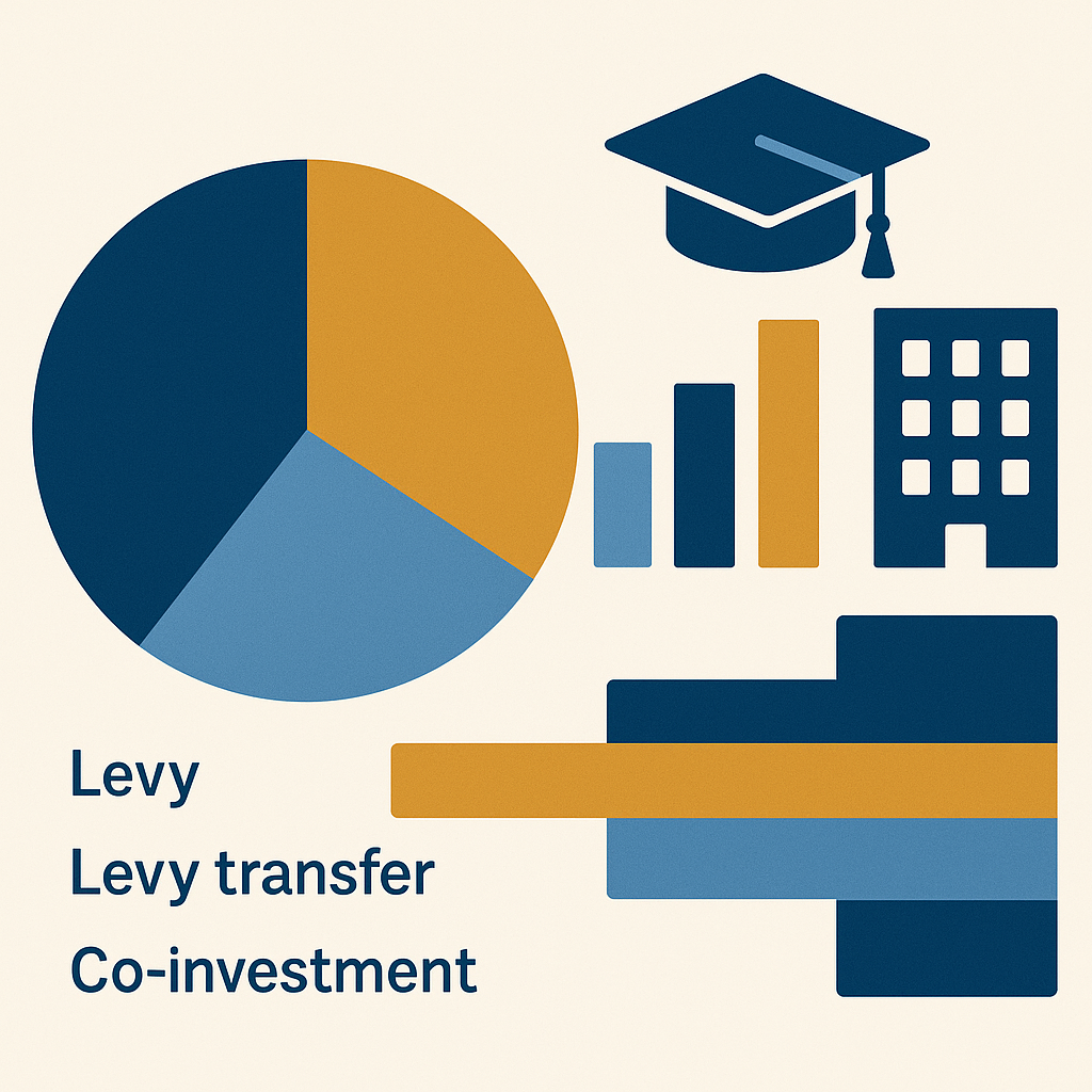 Simple graphic showing allocation of Apprenticeship Levy and co-investment for training.
