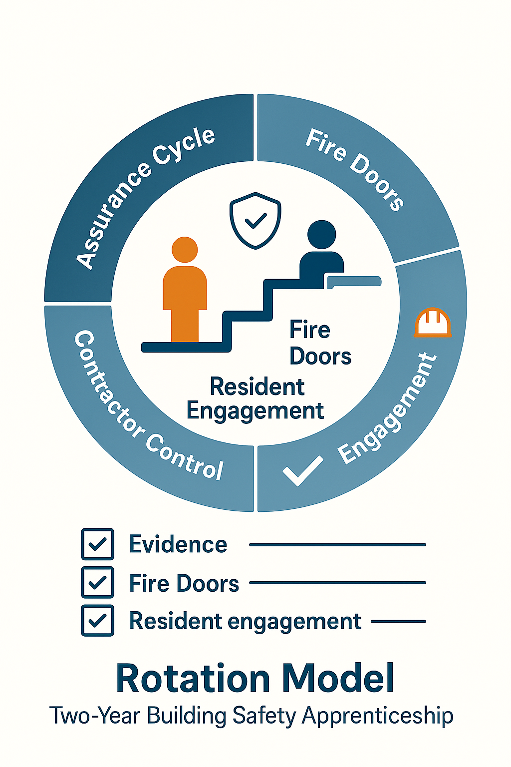 Rotation diagram outlining the stages of a two-year building safety apprenticeship