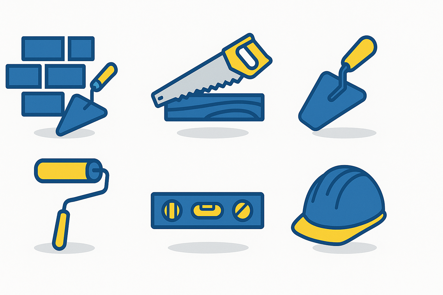 Flat illustration showing SkillBuild 2026 icons for key construction trades including bricklaying, carpentry, plastering and painting, representing SkillBuild categories.