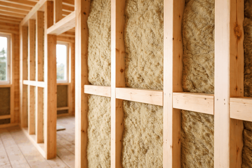 Detailed view of compliant roof insulation and structural framing as per NHBC Standards  technical requirements.