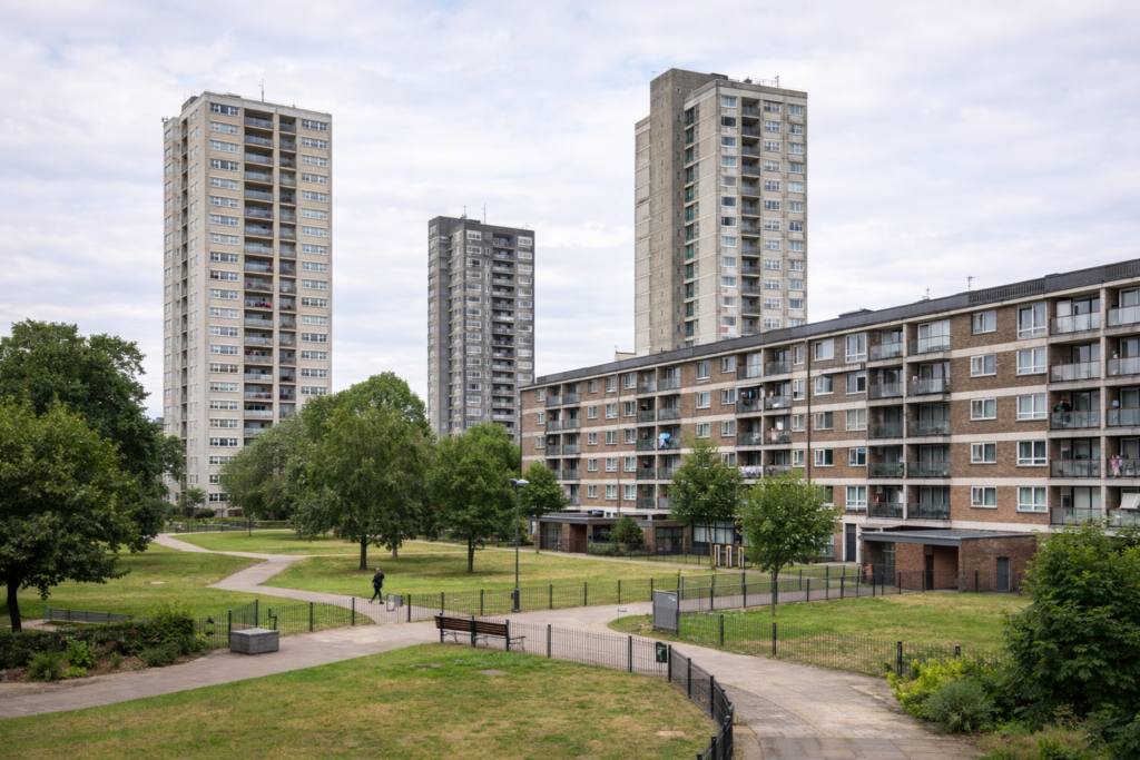 high-rise buildings on a London council estate